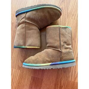 UGG Kids Brown Boots with Rainbow Trim Size 2